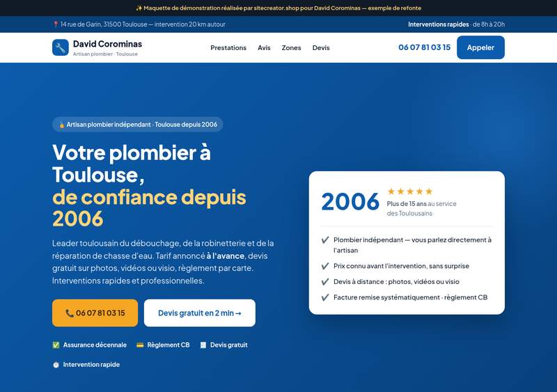 Démo David Corominas — plombier Toulouse